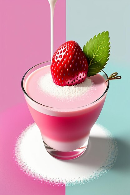 Product display of delicious strawberry juice drinks and fruit drinks