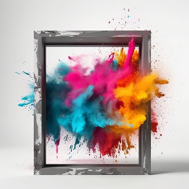 Product display frame with colorful powder paint explosion Generative Ai