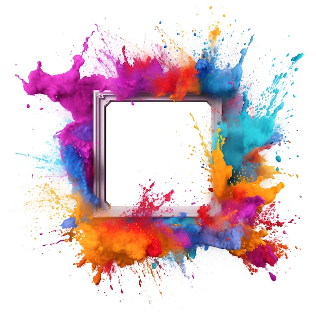 Product display frame with colorful powder paint explosion