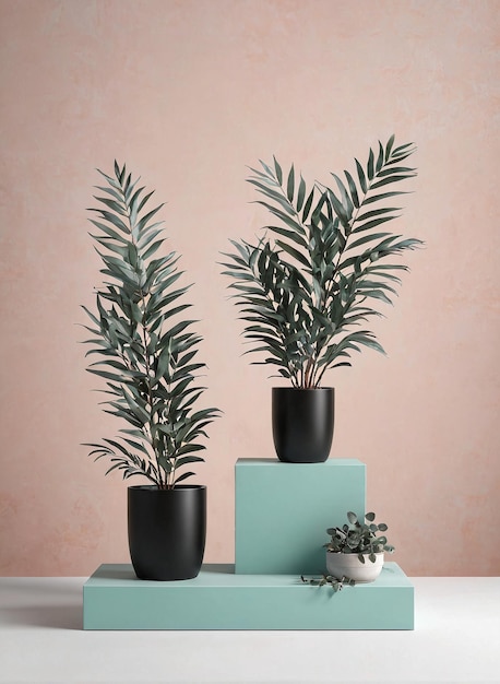 Foto product display mockup staan drie potplanten op een plank