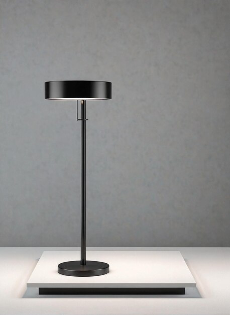 Photo product display mockup stand a black lamp on a white table