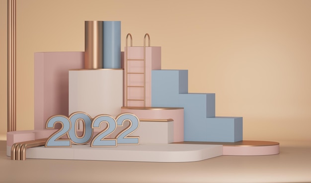 Дисплей продукта подиум синий и розовый геометрия фон С Новым годом праздник 2022 3D визуализации
