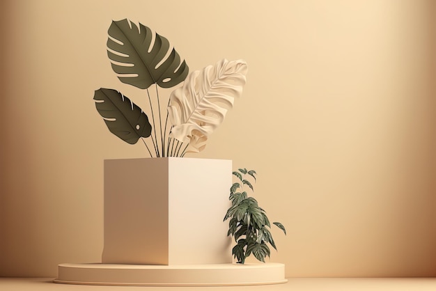 product display podium en plant op een witte achtergrond