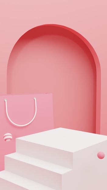 Product display podium on pastel background with shopping bag 3D rendering 3d illustration