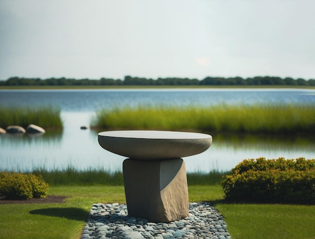 Product display podium or pedestal crafted from rough stones Generative AI