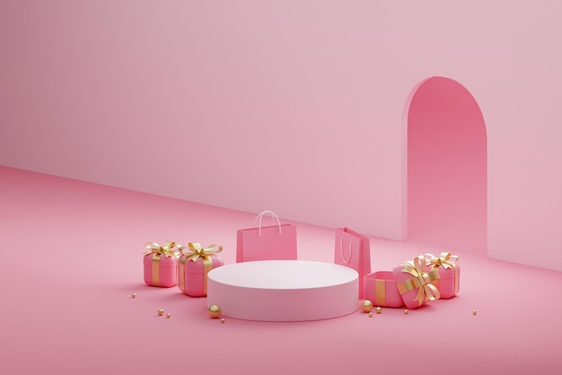 Product display podium on pink background 3D rendering podium