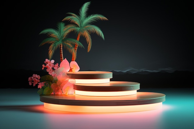 Product display podium in tropical for product presentation