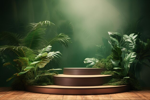 Product display podium in tropical for product presentation