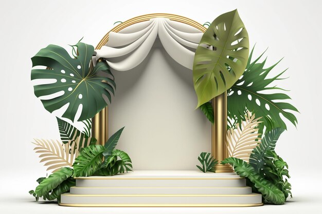 Product display podium in tropical for product presentation