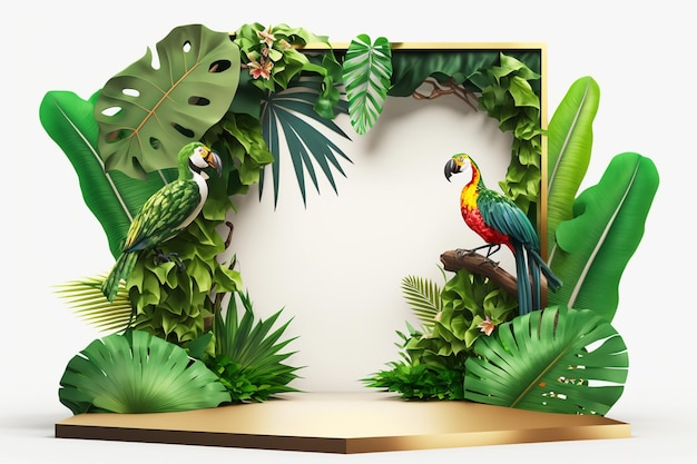 Product display podium in tropical for product presentation