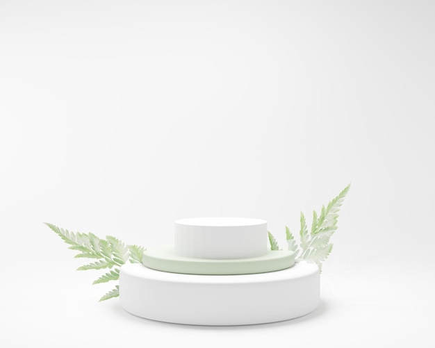 Подиум для демонстрации продукта на фоне листьев природы 3D рендеринг