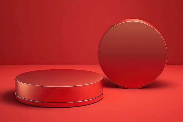 Дисплей продукта красный круглый подиум на красном фоне