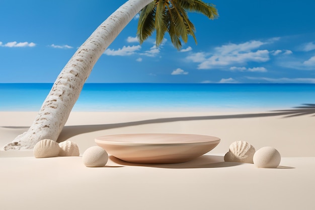 Product Display on Sand Pedestal with Beach Backdrop