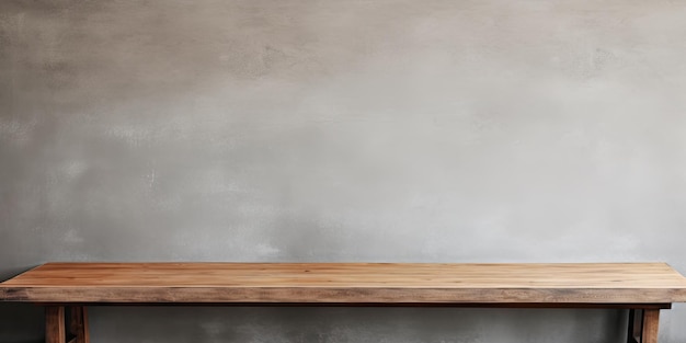 Product display template with concrete wall texture and a vacant wooden table