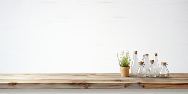 Photo product display on white background with empty wooden table