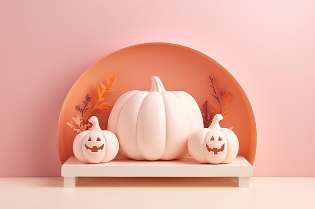 Product display with ceramic pumpkins in pastel pink and orange symbolizing autumn and Halloween