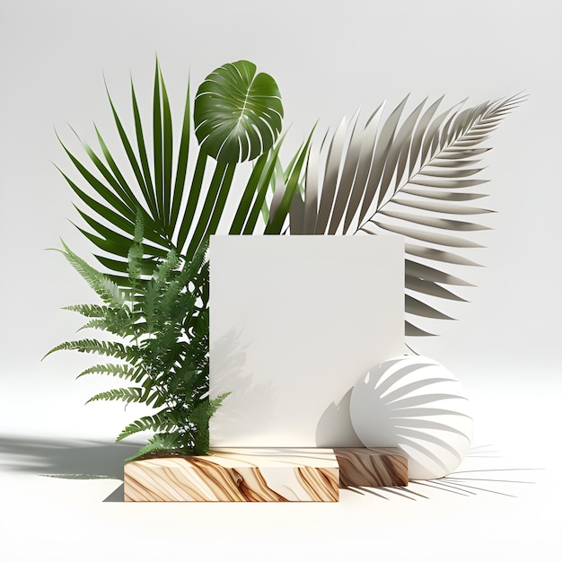 Product Display with Nature Rock Palm Scene Background