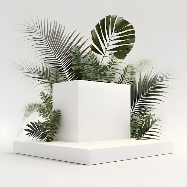 Product Display with Nature Rock Palm Scene Background