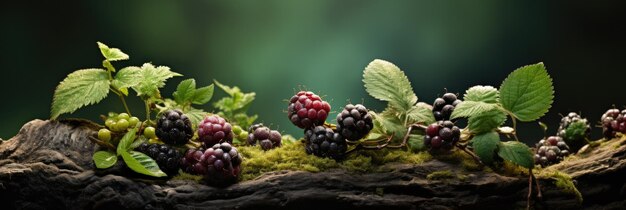 Photo product forest background with berries and rocks