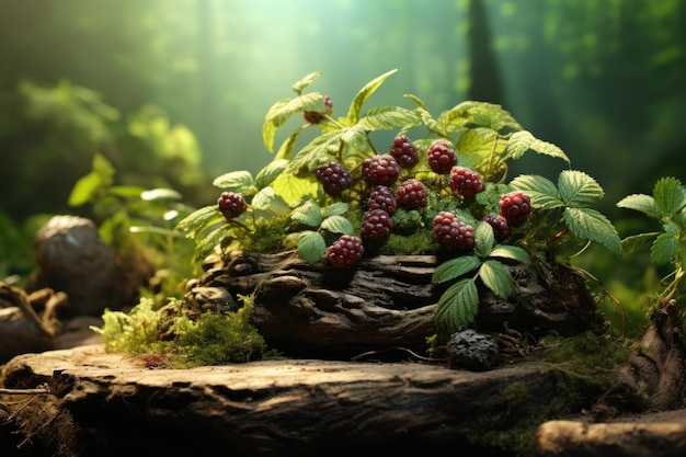 Photo product forest background with berries and rocks