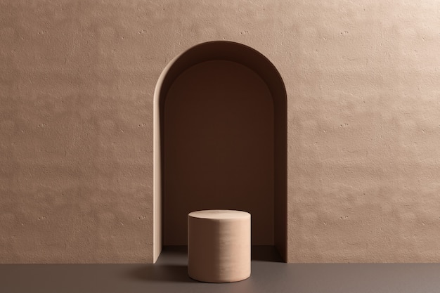 Product instelling podium beige abstracte minimalistische geometrie, minimale geometrische vormen interieur, object plaatsing, abstracte achtergrond kamer, 3D-rendering