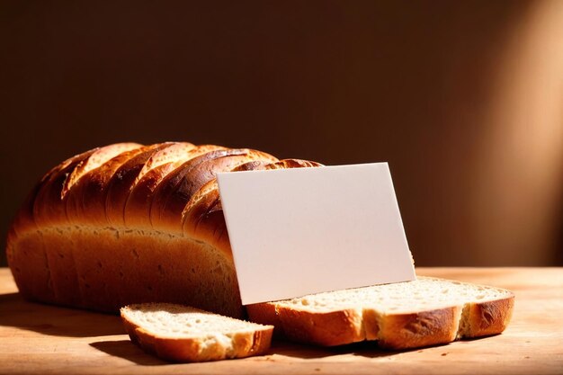 Photo product packaging mockup photo of bread with blank white card studio advertising photoshoot