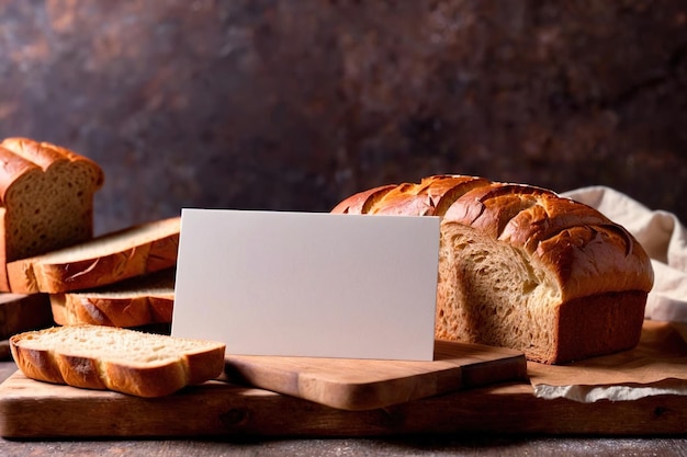 Product packaging mockup photo of bread with blank white card studio advertising photoshoot