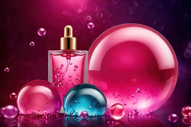 Photo product packaging mockup photo of cosmetic essence liquid with molecule inside bubble cosmetic prod