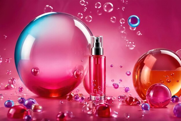 Photo product packaging mockup photo of cosmetic essence liquid with molecule inside bubble cosmetic prod