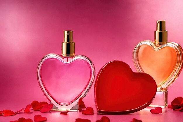 Photo product packaging mockup photo of heart shaped bottle of perfume studio advertising photoshoot