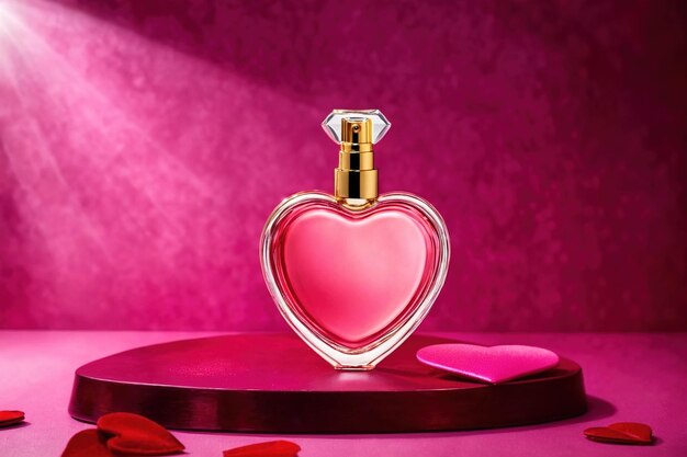 Product packaging mockup photo of Heart shaped bottle of perfume studio advertising photoshoot