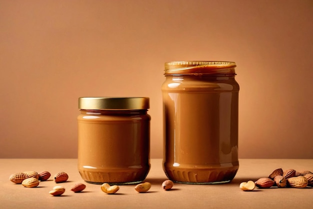 Product packaging mockup photo of Jar of peanut butter studio advertising photoshoot