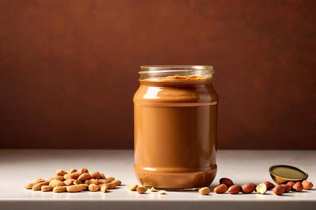 Photo product packaging mockup photo of jar of peanut butter studio advertising photoshoot