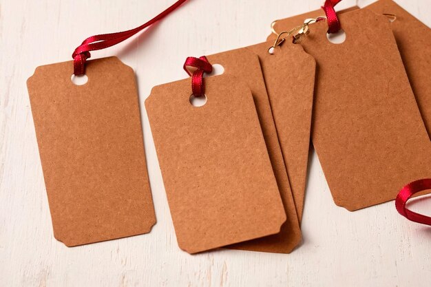 Photo product packaging mockup photo of kraft clothing or gift tags studio advertising photoshoot