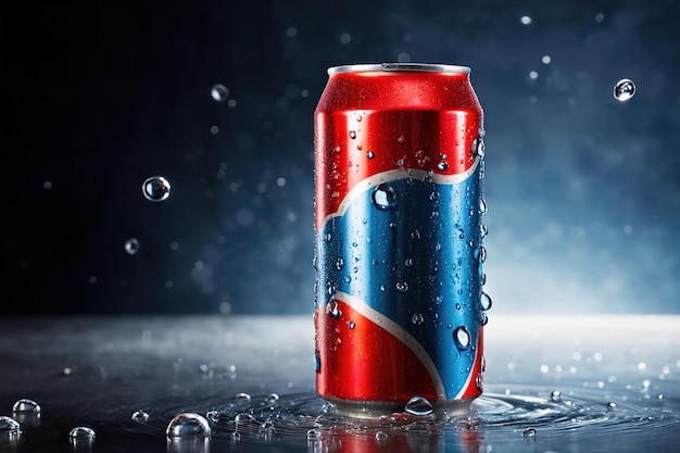 Product packaging mockup photo of soda can with droplets of water studio advertising photoshoot