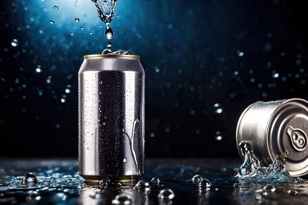 Photo product packaging mockup photo of soda can with droplets of water studio advertising photoshoot