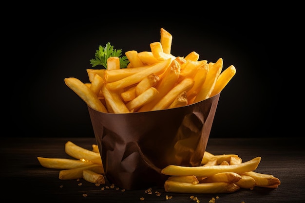 product photo of french fries dark background studio light photorealistic hyperrealistic