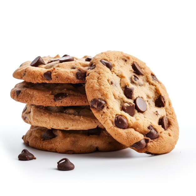 product photo of a group of cookies with chocolate chips isolated background