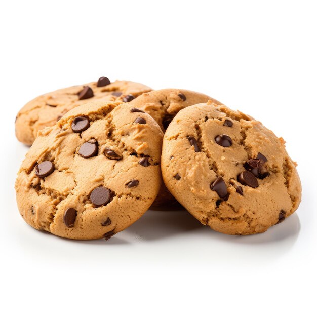 product photo of a group of cookies with chocolate chips isolated background