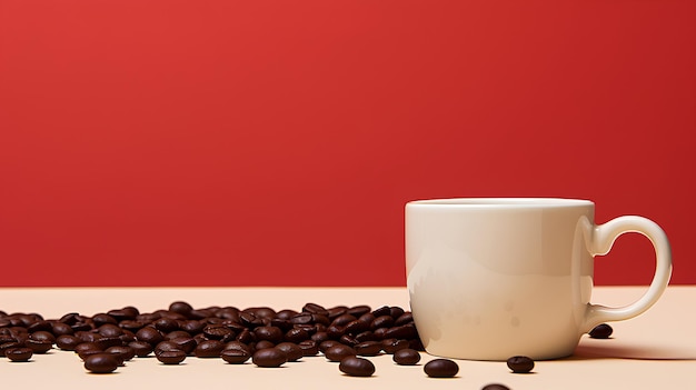 Product photography closeup mug and coffee beans in mod