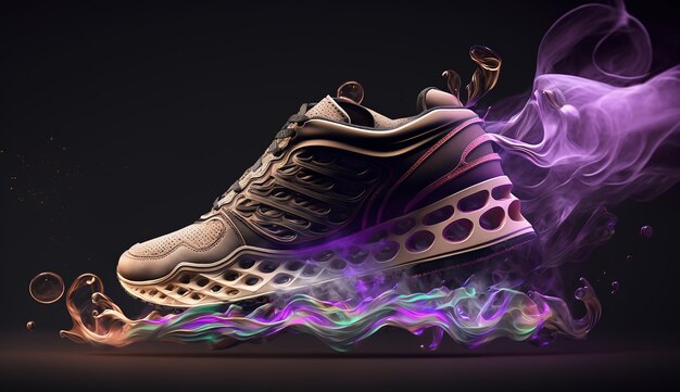 Product photography of a cyberpunk sneakers branded footwear AI Generated Photo