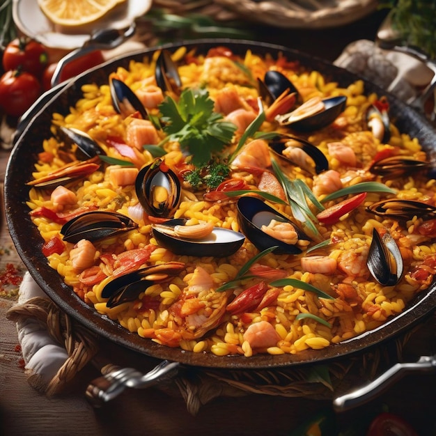 product photography of a paella