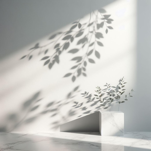 Product photography podium with leaf shadow