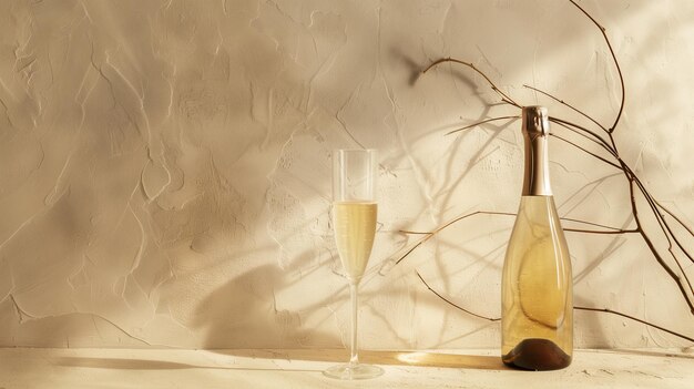 Product photography of a sparkling wine bottle and glass