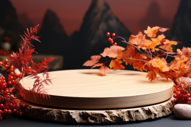 Product podium in autumn warm colors for product presentation Mockup for branding packaging