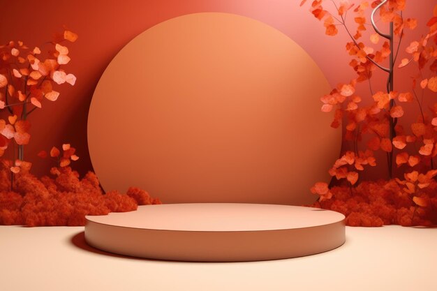Product podium in autumn warm colors for product presentation mockup for branding packaging