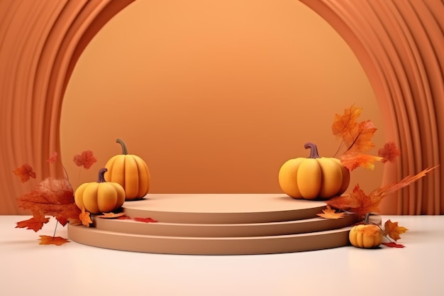 Product podium in autumn warm colors for product presentation mockup for branding packaging