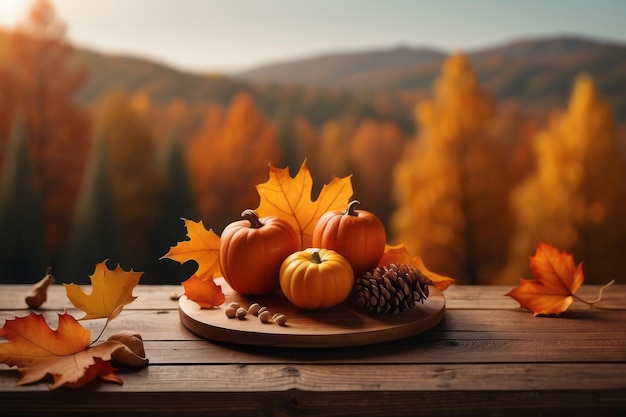 製品プレゼンテーションのための秋の暖かい色の製品ポディウム