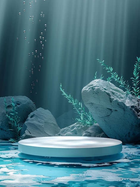 Photo product podium display presentation with underwater ocean background ai generated
