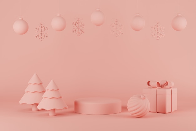 Product Podium Kerstmis en Nieuwjaar Concept met kerstboom en Snowflake.3D illustratie